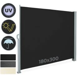 Jago® Seitenmarkise - Ausziehbar, 180x300cm, Für Balkon, Terasse, Garten, Blickdicht, Wasserdicht, Schwarz - Seitenrollo, Seitenwandmarkise, Terassenwindschutz, Sichtschutz, Windschutz, Sonnenschutz