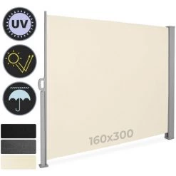 Jago® Seitenmarkise - Ausziehbar, 160x300cm, Für Balkon, Terasse, Garten, Blickdicht, Wasserdicht, Beige - Seitenrollo, Seitenwandmarkise, Terassenwindschutz, Sichtschutz, Windschutz, Sonnenschutz