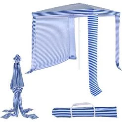 RELAX4LIFE Strandschirm Mit Abnehmbarer Seitenwand, Sonnenschirm Mit Tragetasche & Sandtaschen, Tragbares Schirmzelt Für Strand Camping Pool, 202 X 202 X 207 Cm (Marineblau)