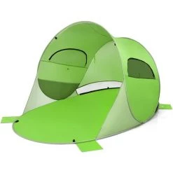 RELAX4LIFE Strandzelt 3-4 Personen, Sonnenzelt Mit 4 Seilen & 8 Bodennaegeln & 4 Sandsaecken, Strandmuschel Mit 2 Fenstern, Leicht & Faltbar, Sonnenschutz Mit Tragetasche, Strand Garten Camping (Grün)