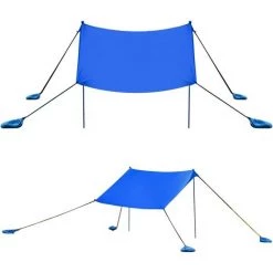 RELAX4LIFE Sonnensegel Lycra, Sonnendach Mit 4 Sandsaecken & 4 Bodennaegeln, UV-bestaendiges Sonnenzelt Für Strand & Wiese & Garten, Strandmuschel Mit Tragetasche, Sonnenschutz (Blau, 210 X 210 Cm)