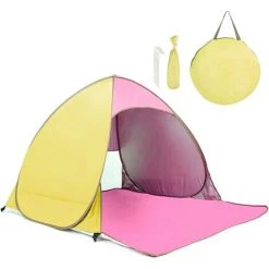 MONLY UV-Schutzzelt, Strandzelt Mit UPF 50+ UV-Sonnenschutz Für 2–3 Personen, Pop-Up-Tragbares Sofort-Strandzelt, Inklusive Tragetasche Und Zeltheringen,Rosa