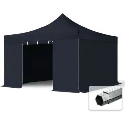 PROFIZELT24 4x4 M Faltpavillon TOOLPORT PROFESSIONAL Alu 40mm, Seitenteile Ohne Fenster, Schwarz