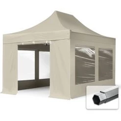 Faltzelt PROFESSIONAL 3x4,5 M Mit Panoramafenster Faltpavillon ALU Pavillon Partyzelt In Creme PROFIZELT24